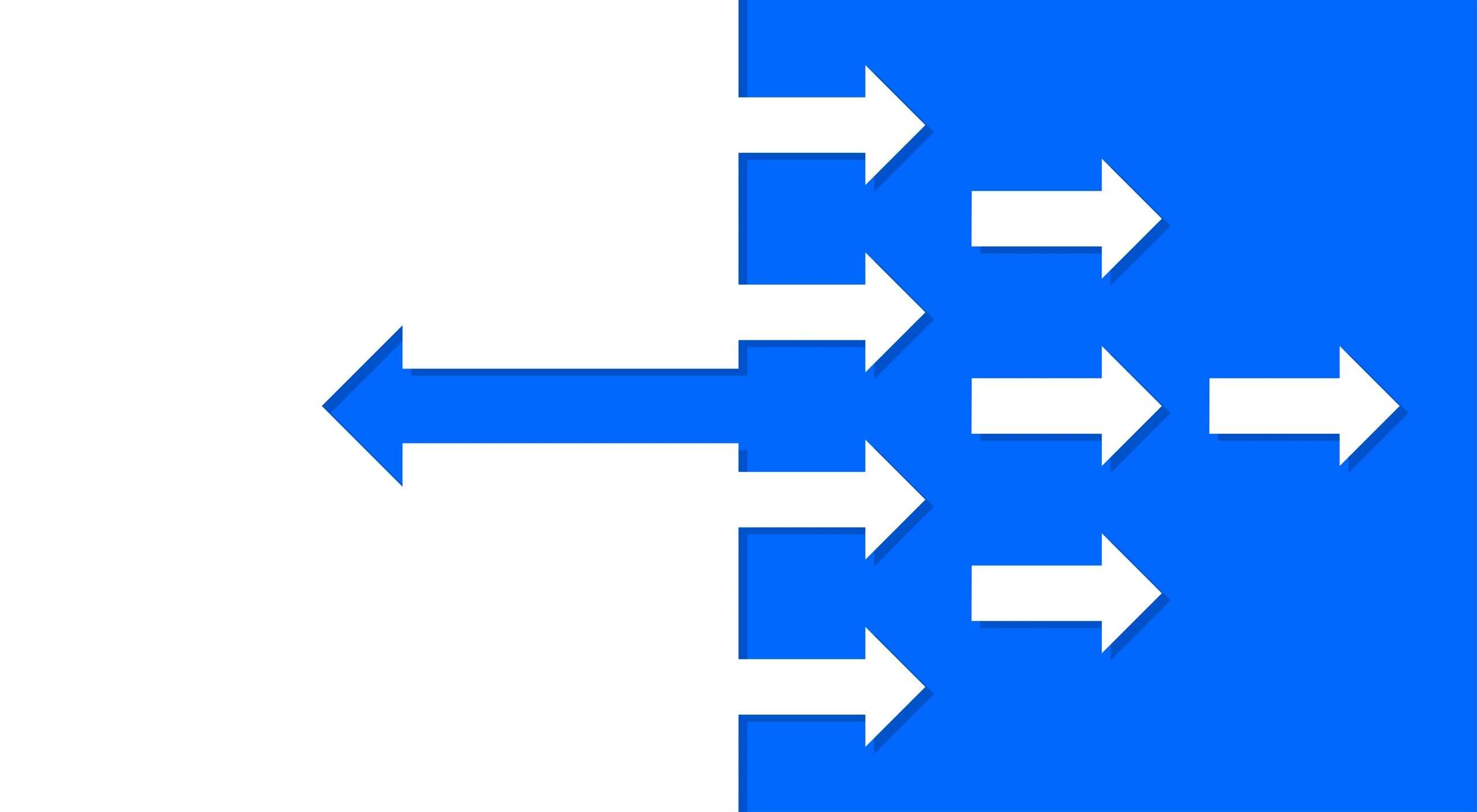 One Arrow Going Against the Flow Concept, Opposite Direction Arrow Leadership Illustration